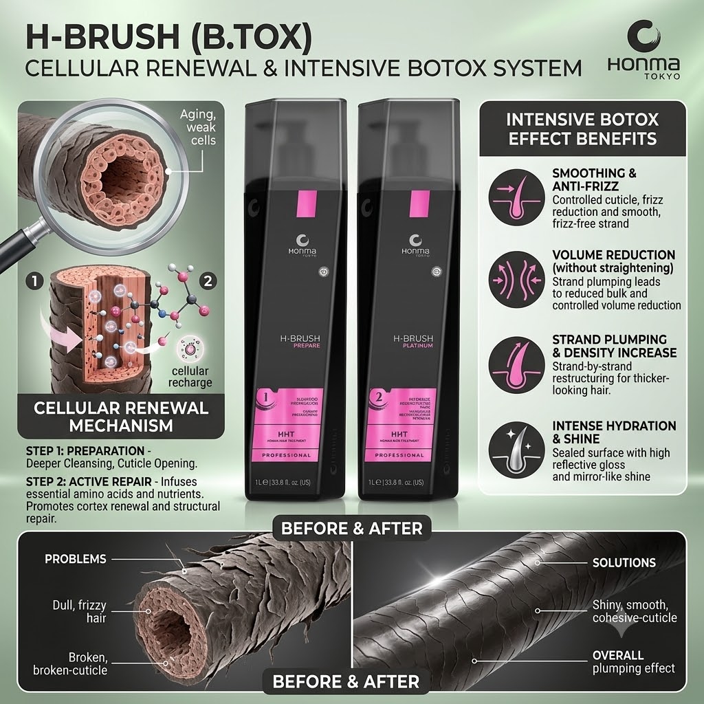 Honma Tokyo H-Brush anti-frizz repair care for damaged and blonde hair